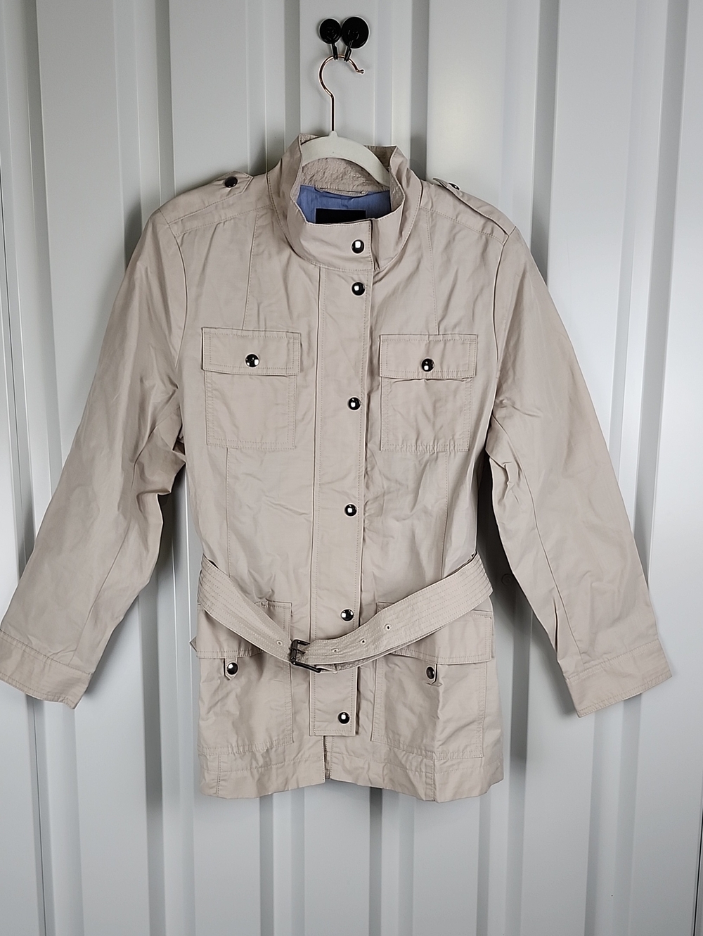 Banana Republic Belted Field Jacket Beige Women's Large Utility Rain Preppy NWT